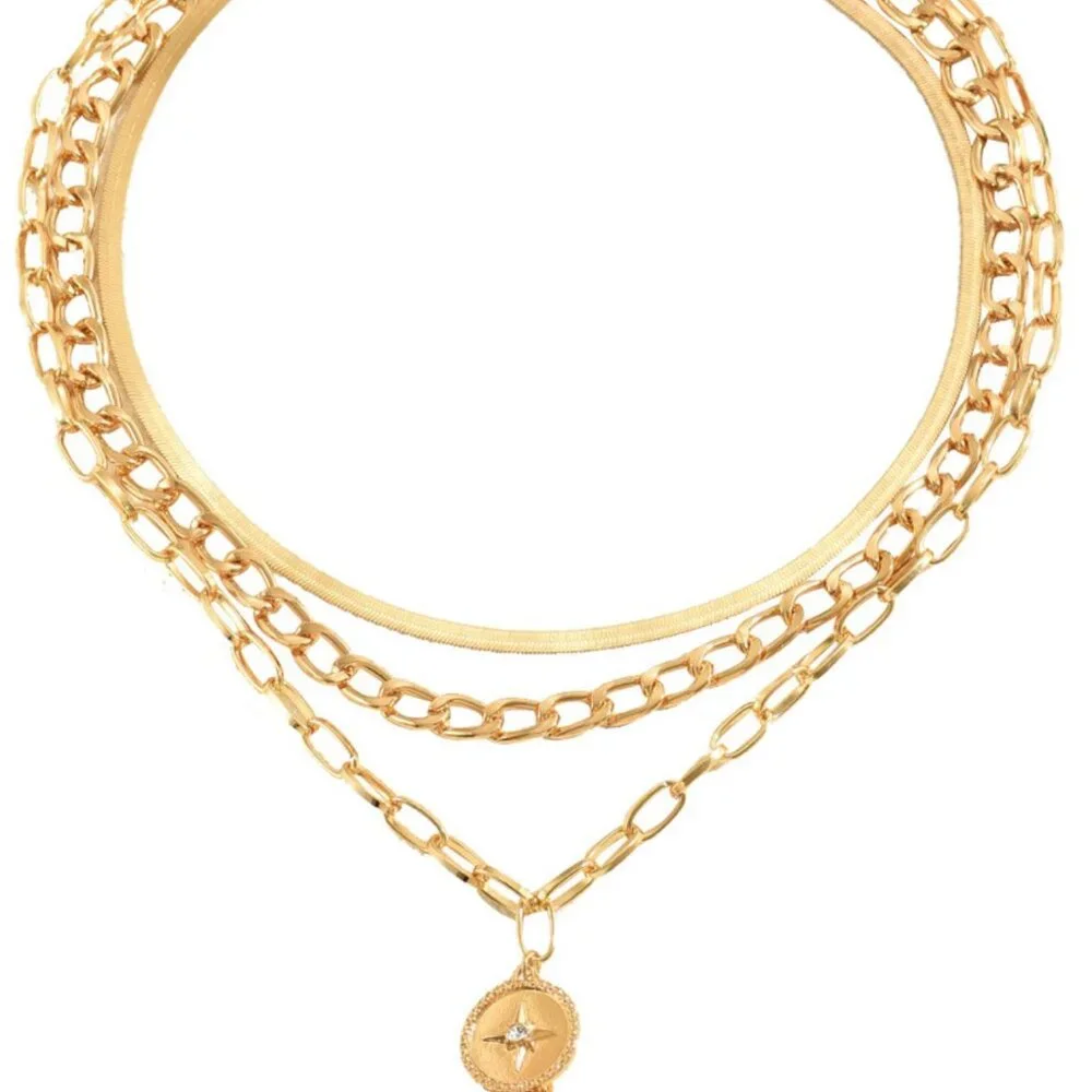 Stainless Steel Gold Layered Necklace - Picture 3 of 5